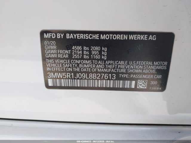 BMW 2020 2020 3MW5R1J09L8B27613 Image 9