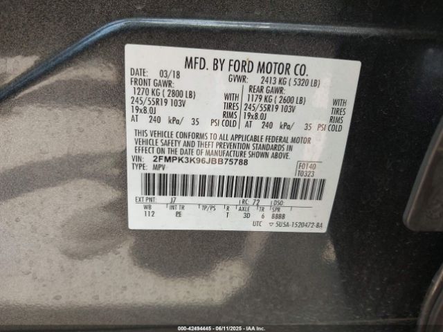2FMPK3K96JBB75788 Ford Edge Titanium