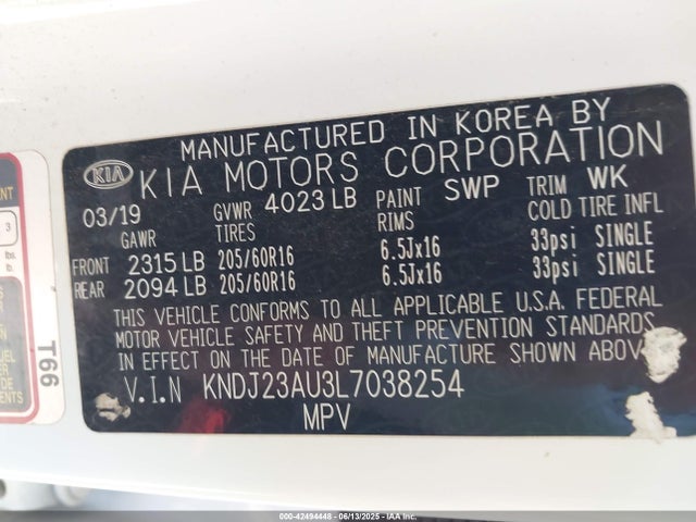 KNDJ23AU3L7038254 KIA mpi nu