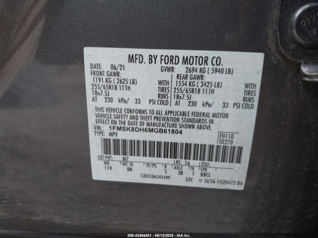 2021 FORD EXPLORER 1FMSK8DH6MGB61804 Photo 8