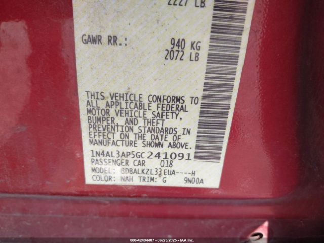 2016 NISSAN ALTIMA 1N4AL3AP5GC241091 Photo 8