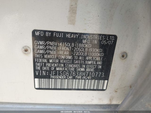 2008 SUBARU FORESTER JF1SG67638H710773 Photo 8