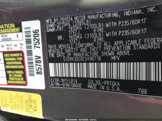 2014 TOYOTA SIENNA 5TDYK3DC0ES496716 Photo 8