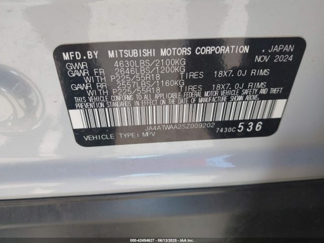 JA4ATWAA2SZ009202 Mitsubishi Eclipse Cross Black Edition S-awc/se S-awc/sel S-awc