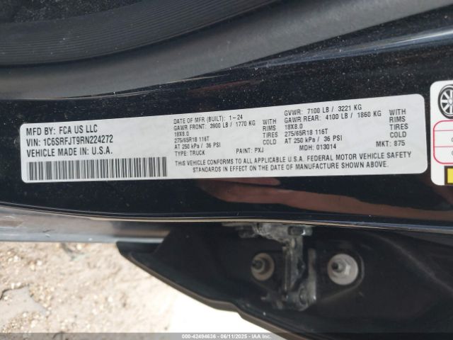 1C6SRFJT9RN224272 RAM 1500 Laramie  4x4 5'7 Box