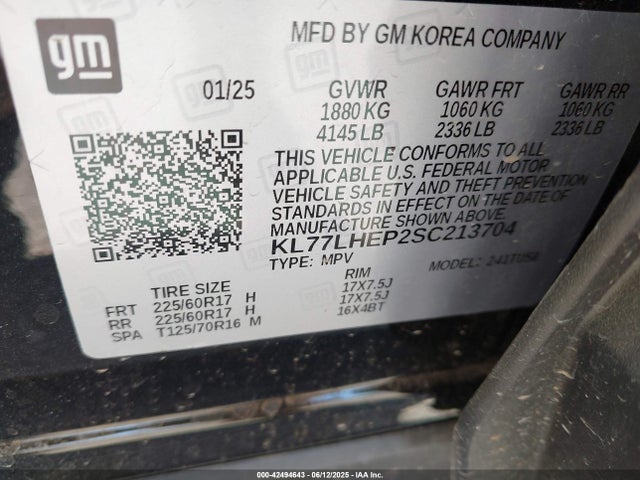 KL77LHEP2SC213704 Chevrolet Trax Fwd Lt