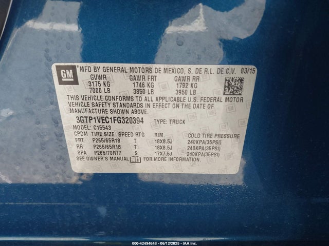 3GTP1VEC1FG320394 GMC l83 - vvt, active fuel management, aluminum