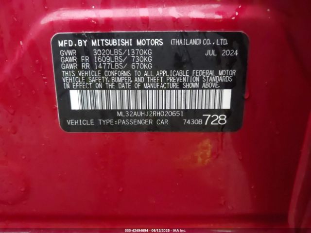 ML32AUHJ2RH020651 Mitsubishi Mirage Es/le