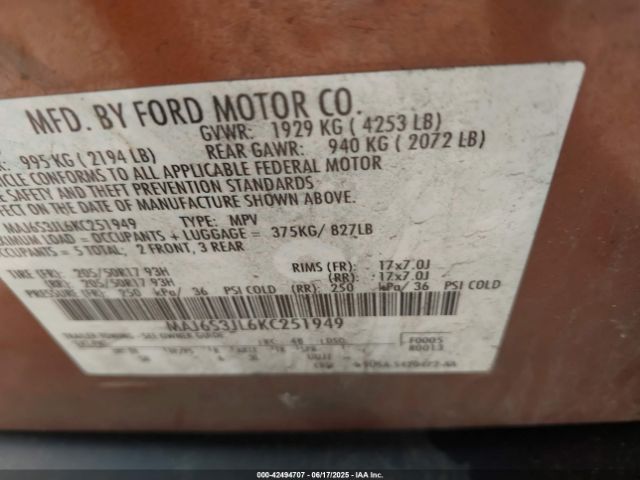 2019 FORD ECOSPORT MAJ6S3JL6KC251949 Photo 8