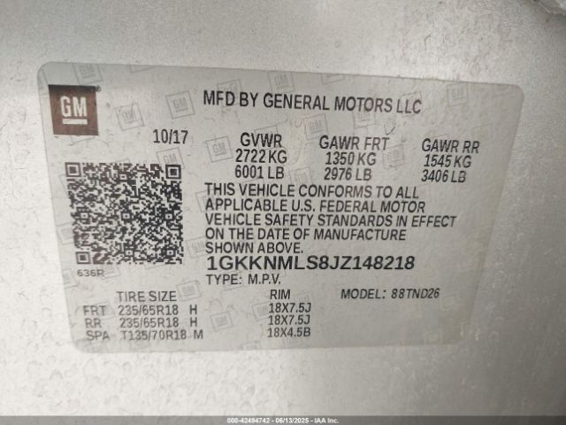 1GKKNMLS8JZ148218 GMC lgx - direct injection, variable valve timing, alum, gen 2