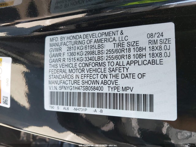 5FNYG1H47SB058400 Honda j35y8