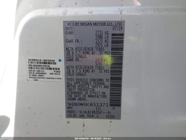 Nissan 2019 2019 5N1DR2MN3KC651371 Image 9