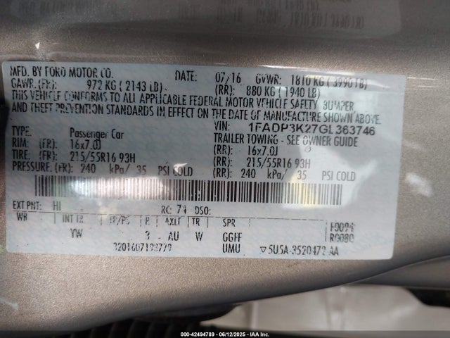Ford 2016 2016 1FADP3K27GL363746 Image 9