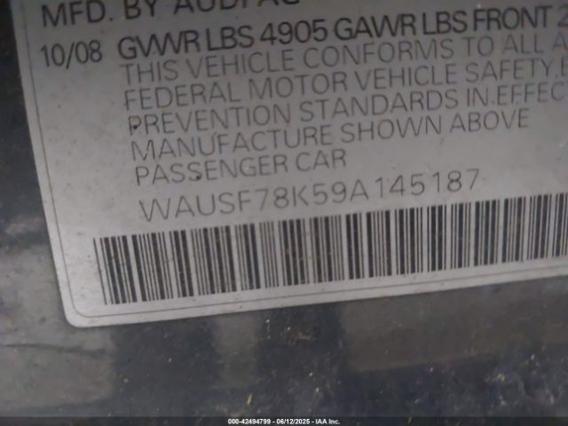 2009 AUDI A4 WAUSF78K59A145187 Photo 8