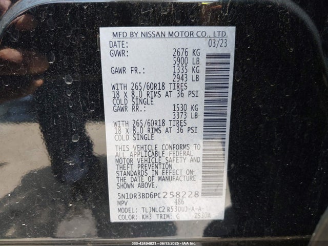 42494821 :رقم المزاد ، 5N1DR3BD6PC258228 vin ، 2023 Nissan Pathfinder Rock Creek 4wd مزاد بيع