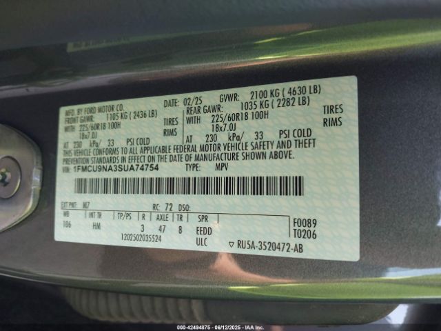 1FMCU9NA3SUA74754 Ford Escape St-line Select