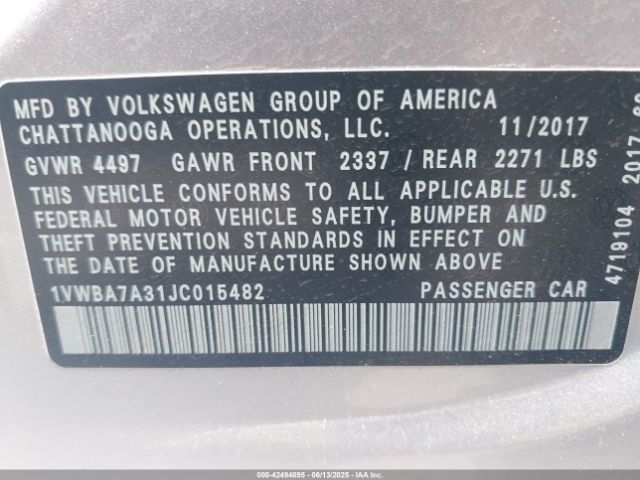 2018 VOLKSWAGEN PASSAT 1VWBA7A31JC015482 Photo 8