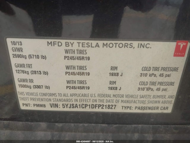 2013 TESLA MODEL S 5YJSA1CP1DFP21827 Photo 8