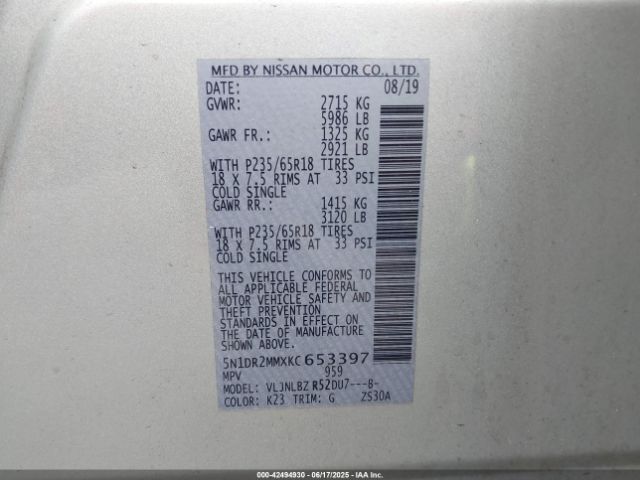 2019 NISSAN PATHFINDER 5N1DR2MMXKC653397 Photo 8