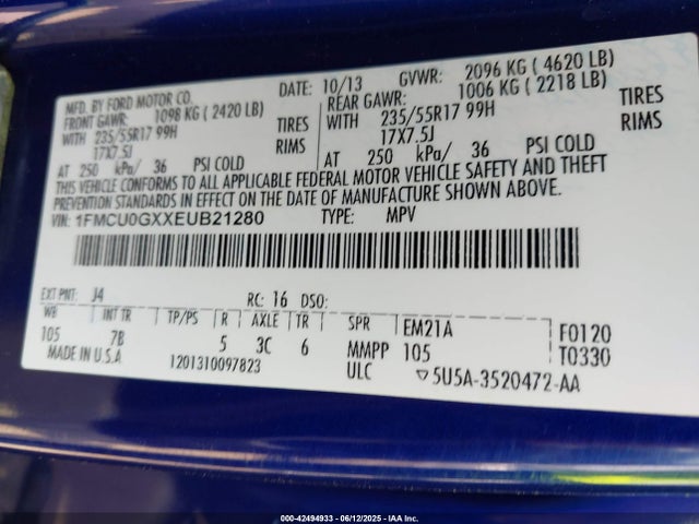 1FMCU0GXXEUB21280 Ford ESCAPE SE