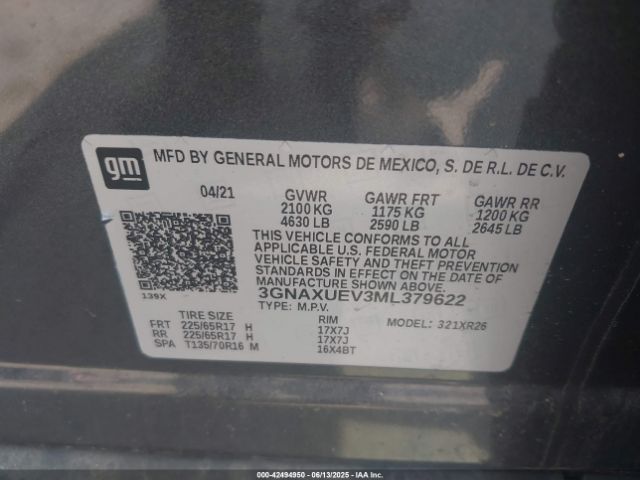 2021 CHEVROLET EQUINOX 3GNAXUEV3ML379622 Photo 8