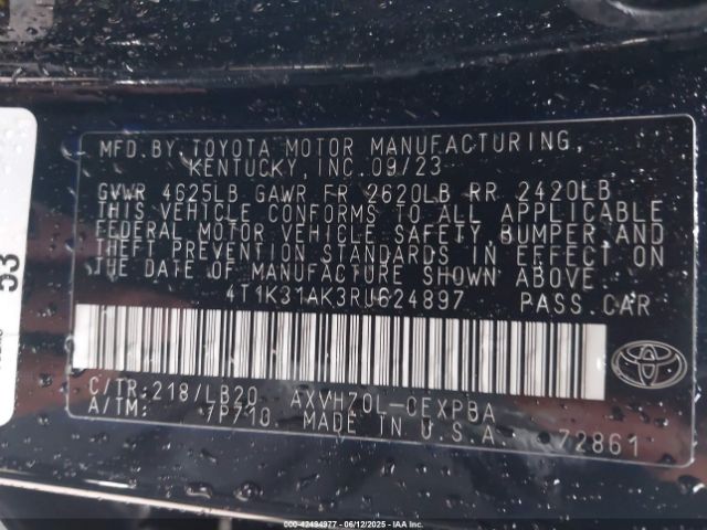 4T1K31AK3RU624897 Toyota Camry Hybrid Xse