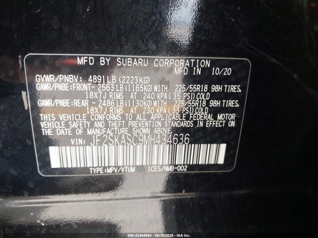 Subaru na u5 2021 JF2SKASC9MH434636 Image 9