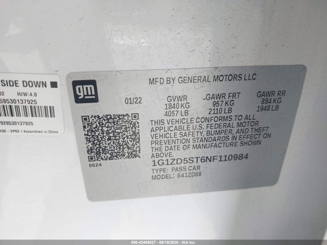 1G1ZD5ST6NF110984 Chevrolet lfv - direct injection, variable valve timing, gen 1 gmna