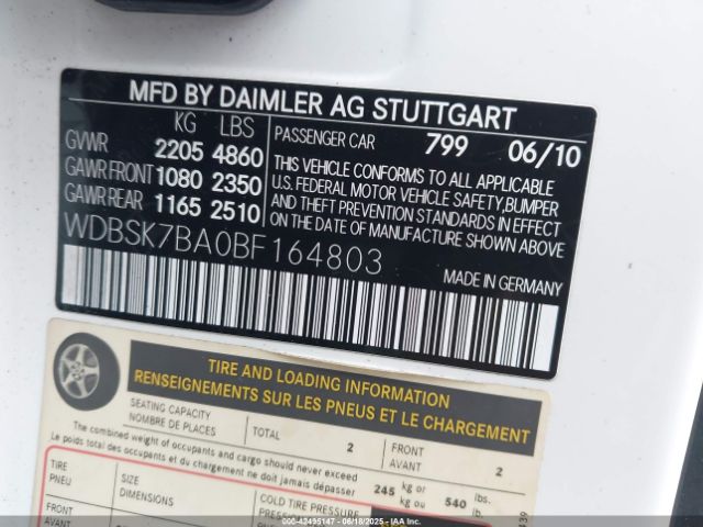 2011 MERCEDES-BENZ SL 550 WDBSK7BA0BF164803 Photo 8