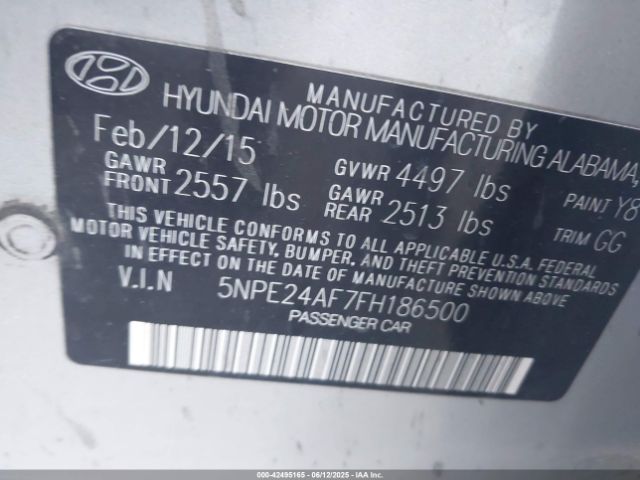 5NPE24AF7FH186500 Hyundai SONATA SE