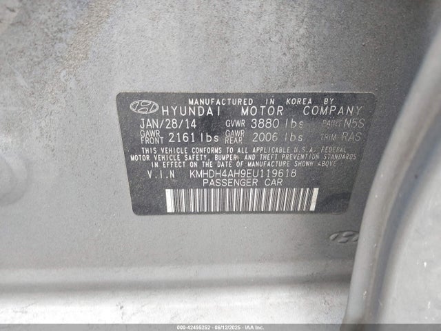 KMHDH4AH9EU119618 Hyundai dohc gdi nu