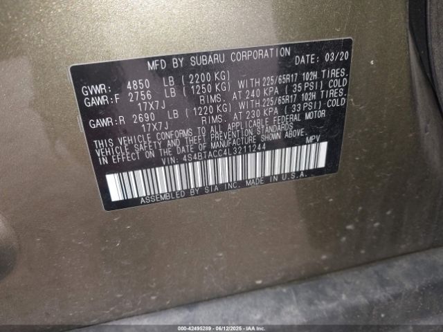 2020 SUBARU OUTBACK 4S4BTACC4L3211244 Photo 8