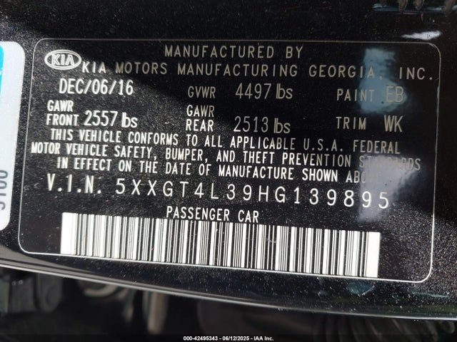 5XXGT4L39HG139895 KIA g 2.4 dohc gdi