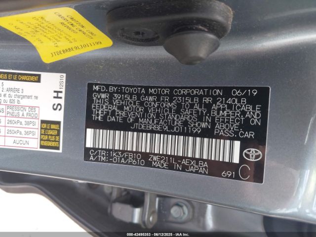2020 TOYOTA COROLLA JTDEBRBE9LJ011199 Photo 8