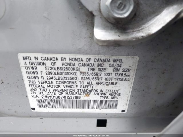 2004 ACURA MDX 2HNYD18874H537189 Photo 8