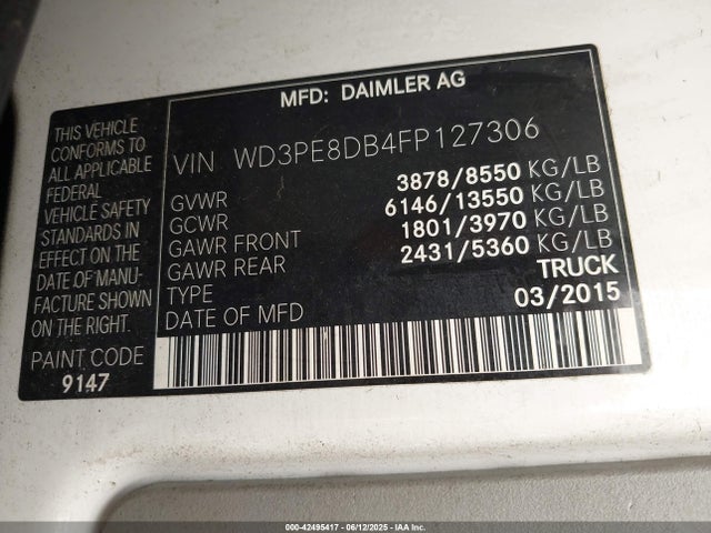 Продаж на аукціоні авто 2015 Mercedes-benz Sprinter 2500 High Roof, vin: WD3PE8DB4FP127306, номер лоту: 42495417