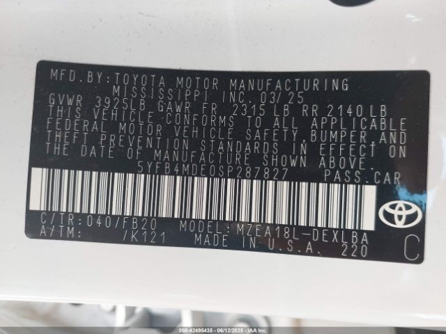 5YFB4MDE0SP287827 Toyota COROLLA LE