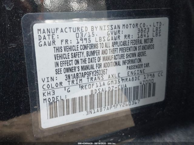 3N1AB7AP9FY260367 Nissan 2015