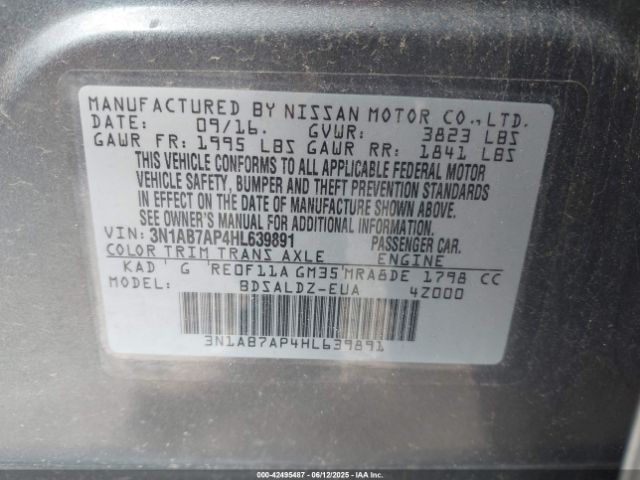 3N1AB7AP4HL639891 Nissan SENTRA SV