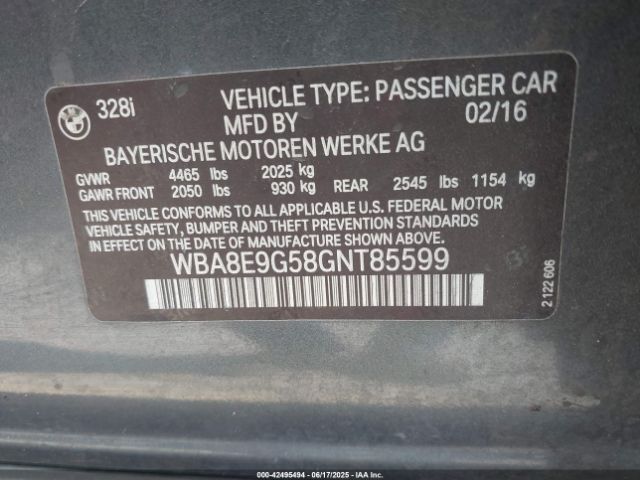 2016 BMW 328I WBA8E9G58GNT85599 Photo 8