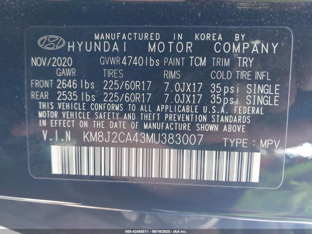 KM8J2CA43MU383007 Hyundai gdi nu