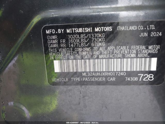 ML32AUHJXRH017240 Mitsubishi Mirage Es/le