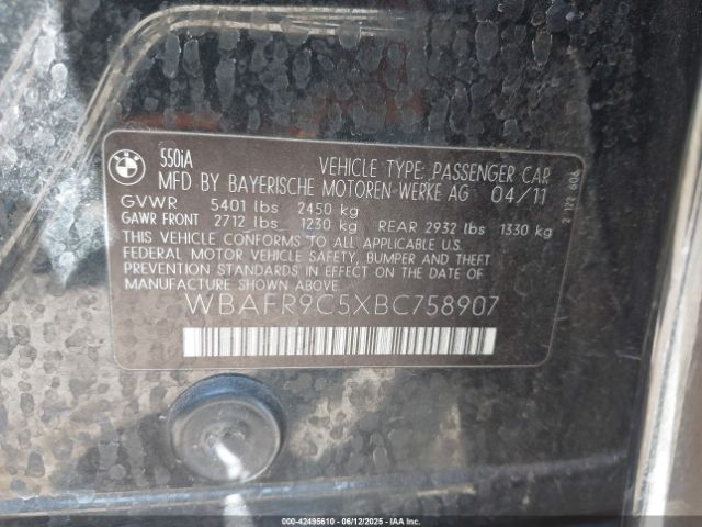 2011 BMW 550I WBAFR9C5XBC758907 Photo 8