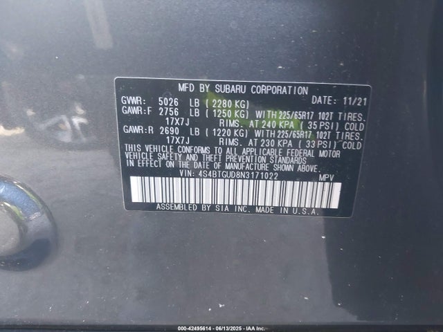4S4BTGUD8N3171022 Subaru na, u4