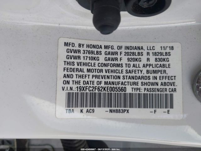 2019 HONDA CIVIC 19XFC2F62KE005560 Photo 8
