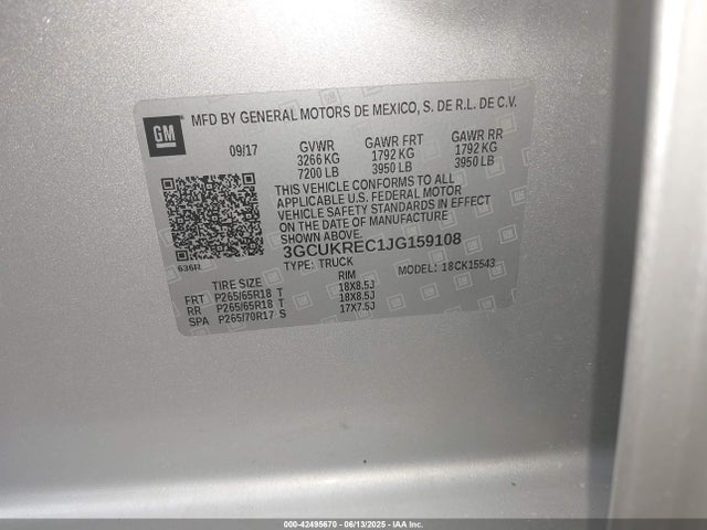 3GCUKREC1JG159108 Chevrolet l83 - sidi: spark ignited direct injection, vvt: variable valve timing, afm, e85 max, alum