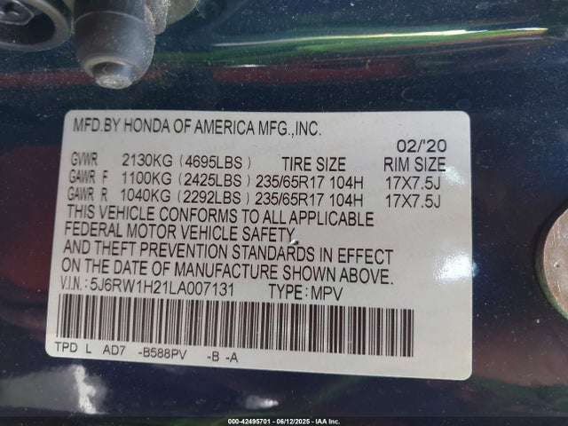 5J6RW1H21LA007131 Honda l15be