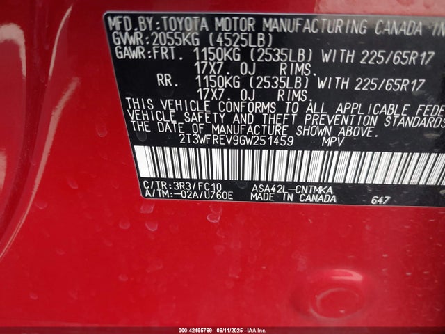 2T3WFREV9GW251459 Toyota 2ar-fe