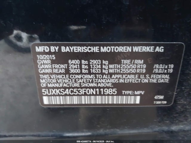 5UXKS4C53F0N11985 BMW 2015