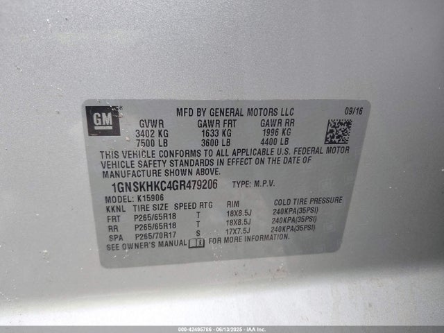 1GNSKHKC4GR479206 Chevrolet l83 - sidi, vvt, afm, e85 max, aluminum